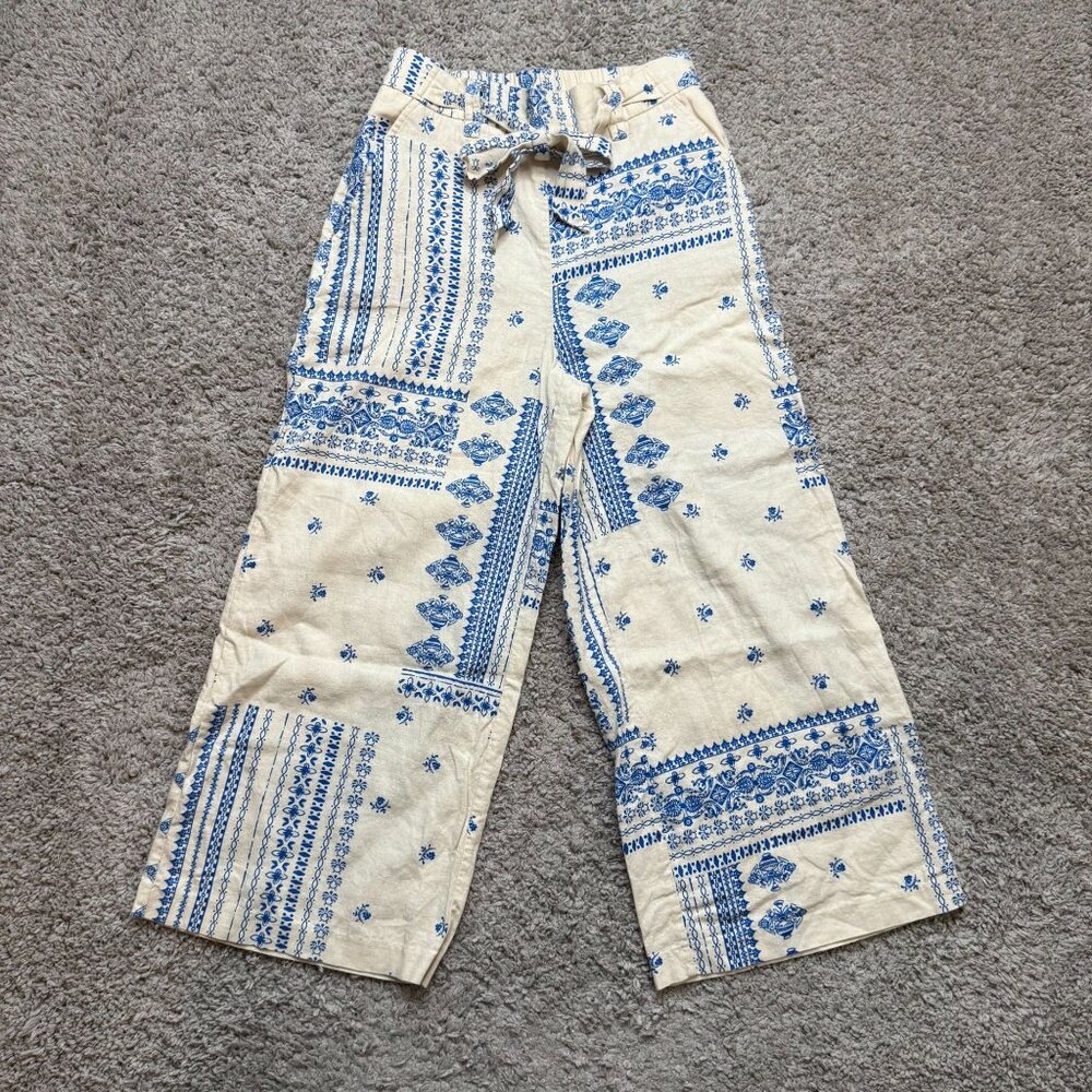Joie Linen Wide Leg Pants Elastic Tie Waist Belt Lightweight Womens 2 Beach Flow
